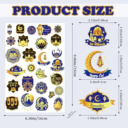 Happy Ramadan Mubarak Temporary Tattoos, 8 Sheets Eid Al Adha Ramadan Kareem Party Decorations, Moon Star Tattoo Stickers for Eid Mubarak Festival Gifts Party Favors Supplies