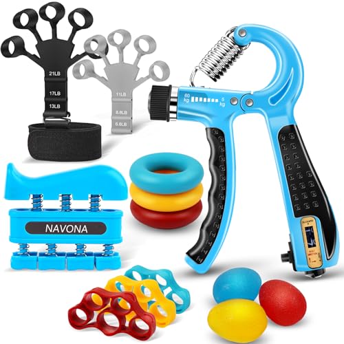 13 PCS Grip Strength Trainer Kit, Hand Gripper Strengthener, Forearm Strengthener, Finger Strengthener, Finger Exerciser, Stress Relief Ball - color: Blue