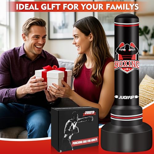 Freestanding Punching Bag with Gloves, 70'' Heavy Boxing Bag with Stand for Adult Teens, Standing Women Men Inflatable Kickboxing Bags for Beginners Training MMA Muay Thai Fitness - style: Strong Men Pattern