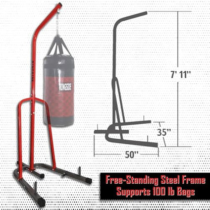 Ringside Prime Heavy Bag Stand, Free‑Standing Steel Frame Supports 100 lb Bags with 3 Stability Pegs, Full 180° Access, Easy Setup for Home or Gym, with or Without Speed Bag Platform