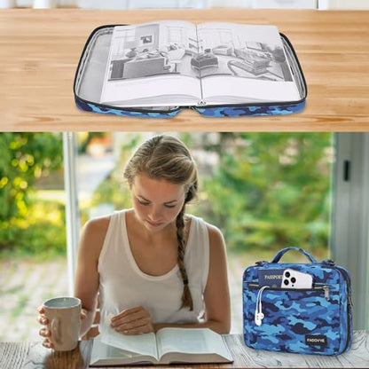 Bible Cover Case for Women Large Bible Cover for Girls Bible Study Supplies Accessories with Handle and Shoulder Strap | Durable - color: Blue Camo