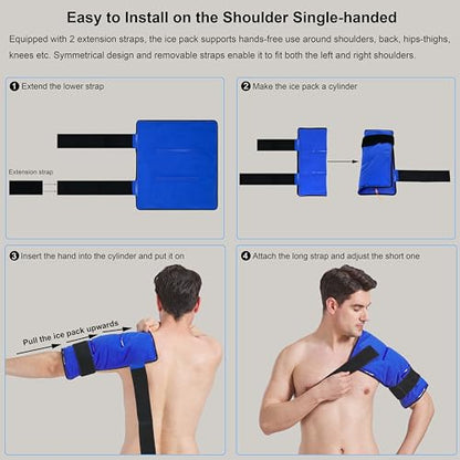Koo-Care Extra Large Gel Ice Pack for Injuries Reusable Flexible Hot Cold Therapy Compress with Strap for Shoulder Rotator Cuff, Back, Hip, Shin - Knee Replacement Surgery Pain Relief XL 13" x 14.7" - size: 13" x 14.7" (1 Pack)