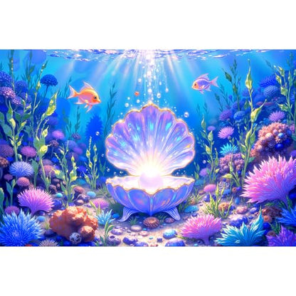 7x5FT Mermaid Backdrop Under The Sea Party Decorations | Underwater Ocean Scene with Giant Shell & Pearl,Coral Reef Fish Aquarium Background for Photography Kids Birthday Baby Shower - size: 7x5 FT