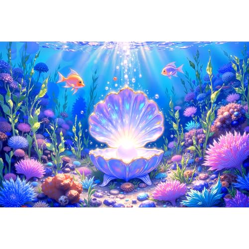 10x6.5FT Mermaid Backdrop Under The Sea Party Decorations | Underwater Ocean Scene with Giant Shell & Pearl,Coral Reef Fish Aquarium Background for Photography Kids Birthday Baby Shower - size: 10x6.5 FT