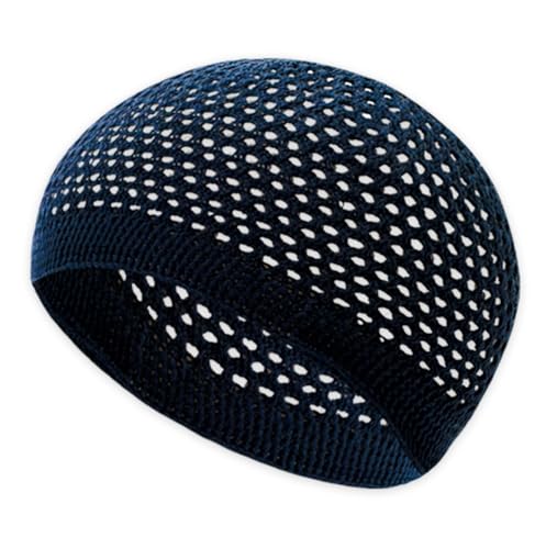 ESERRA Kufi Hats for Men and Women with 99 Tasbih Prayer Beads, Muslim Thick Breathable Skull Cap, Tasbeeh, Prayer Cap - color: Navy Blue