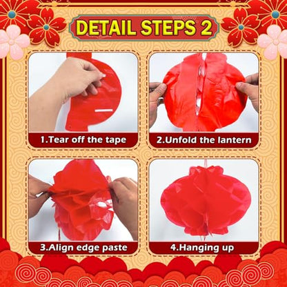 26 Pcs Hibachi Party Decorations Contains 6 Japanese Lanterns with Cherry Blossom Patterns, 20 Chinese Red Lanterns for Chinese New Year Home Restaurant Hibachi Party Japanese Restaurant