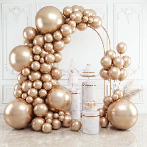 RUBFAC 154pcs Metallic Champagne Gold Balloons Different Sizes of 18 12 10 5 Inch Chrome Gold Balloon Arch Kit Garland for Birthday Graduation Baby Shower Wedding Bachelorette Party Decorations - color: Champagne Gold