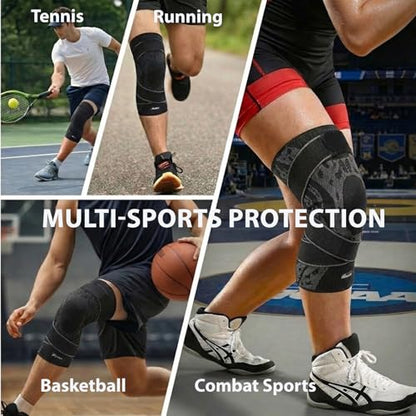 Wrestling Knee Pad, BJJ Knee Sleeve with Detachable Straps – Anti-Slip Compression Brace with Full Knee Cap Protection – for BJJ, Wrestling, Judo, MMA, Basketball, Tennis & Running Sports (Size M) - size: Medium