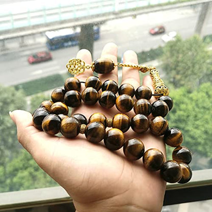 Tasbih Natural Big Size Tiger Eye 33 45 66 99 Rosary Beads Muslim Luxurious Bracelets Gift Islamic Jewelry (16mm x 45beads) - size: 16mm x 45beads