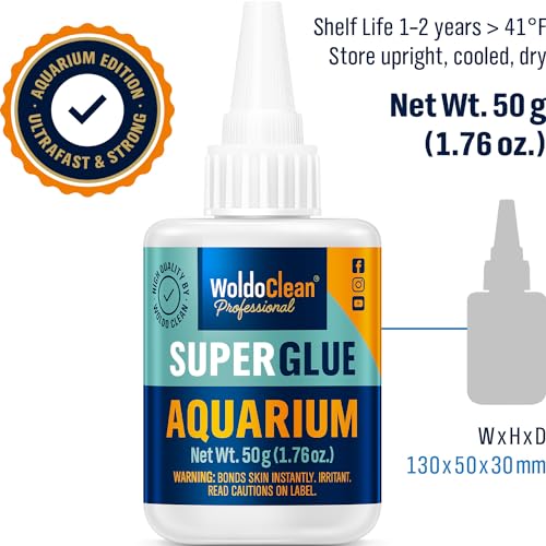 WoldoClean Aquarium Super Glue Gel 50g Fish Safe - Coral, Moss & Plants | Reef Adhesive for Aquascaping, Rocks & Driftwood, Freshwater & Saltwater