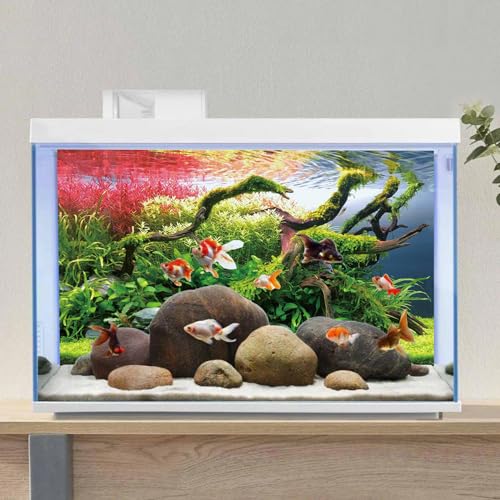AWERT 72x18 inches Branches Fish Tank Background Stone Seaweed Aquarium Background River Bed & Lake Aquarium Background Vinyl Background - size: 72x18in/180x45cm