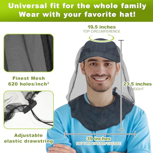 South to East Premium Mosquito Head Net for Insect 2 Pack, Ultra Clear View, Extra Fine Holes, Chemical-Free Fly & Bug Protection for Camping, Hiking, Fishing, Safari, Fit All Hats for Men & Women - color: Coal-black