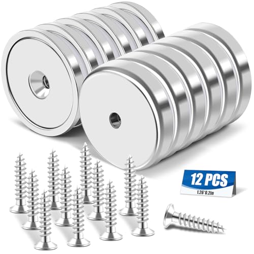 E BAVITE Strong Neodymium Magnets with Screws, 12 Pack | 110 Lbs Rare Earth Magnets with Heavy Duty, Cup Magnet with Countersunk Hole and Stainless Screws for Kitchen, Craft, Office - color: Silver, size: 32mm-12P