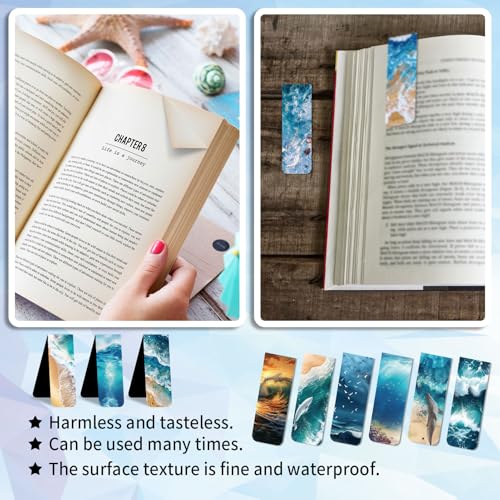 48 Pieces Magnetic Bookmarks Magnet Page Markers - Book Marks for Reading Women & Men with Storage Boxes - Cute Magnet Bookmark Clips for Reading Pleasure（Ocean） - size: 48, style: Ocean Style