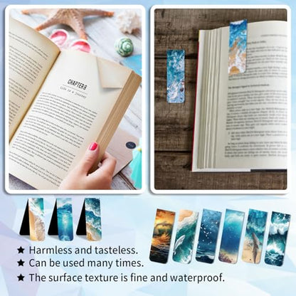 96 Pieces Magnetic Bookmarks Magnet Page Markers - Book Marks for Reading Women & Men with Storage Boxes - Cute Magnet Bookmark Clips for Reading Pleasure（Ocean） - size: 96, style: Ocean Style