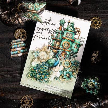 120Pcs Steampunk PET Stickers, Scrapbook Stickers Kit for Journaling, Ephemera Packs for Junk Journals, with Sticker Organizer - color: Mechanical Experiment