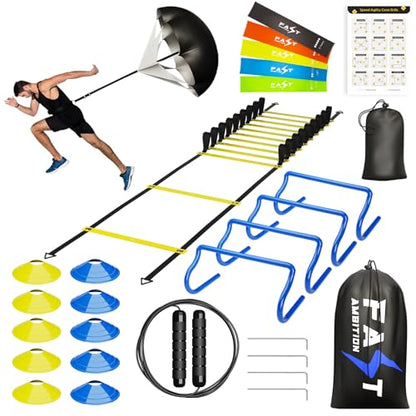 Speed & Agility Training Set - Agility Ladder, Cones Hurdle Set, Parachute for Speed Training, Basketball Training Equipment, Soccer Training Equipment, Agility Training Equipment, Resistance Bands