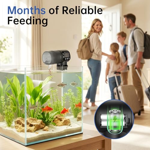 AQQA Automatic Fish Feeder for Aquarium, Moisture-Proof LCD Timer Dispenser | 200ML Large Capacity Fish Food Dispenser, Auto Feeder for Vacation, Betta Turtle Koi Goldfish Small Tank