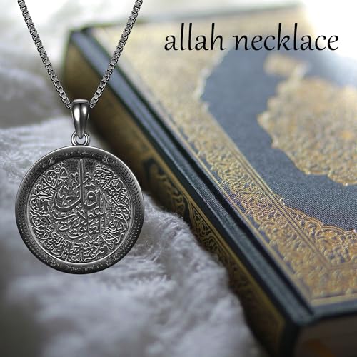 Allah Necklace S925 Sterling Silver Islamic Muslim Necklace Arabic Pendant Necklaces Religious Jewelry Gifts for Men Women