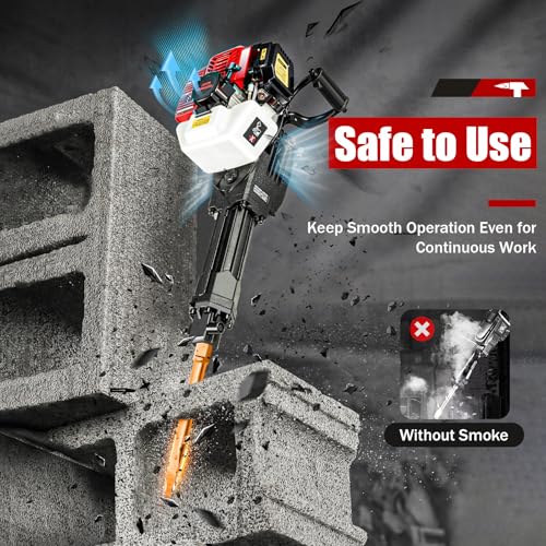 1900W 52CC Gas Powered Demolition Jack Hammer Concrete Breaker, 2 Stroke Air Cooling Gasoline Hammer Drill Tool with 2 Chisels for Building Construction and Ice Breaking Region