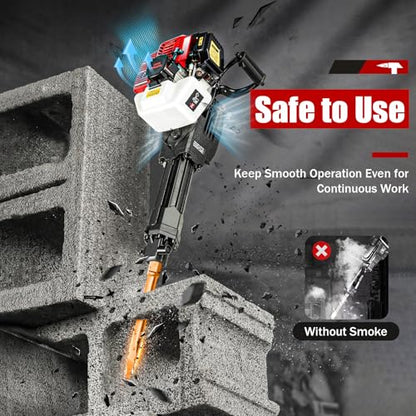 1900W 52CC Gas Powered Demolition Jack Hammer Concrete Breaker, 2 Stroke Air Cooling Gasoline Hammer Drill Tool with 2 Chisels for Building Construction and Ice Breaking Region