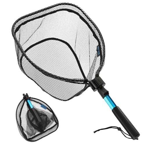 SANLIKE Collapsible Telescopic Fishing Net Rubber Coated Fresh/Salt Water | Rubber Coated Net, Aluminum Pole, Non-Slip Rubber Handle, One-click Storage, Belt Clip, Various Sizes - color: Black, size: XX-Small