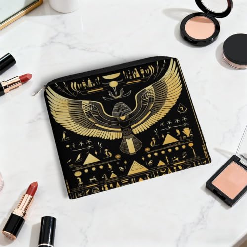 Egyptian Hieroglyphics Makeup Bag for Women, Cosmetic Pouch Travel Toiletry Organizer Bag 8.9"x6.5" Polyester - color: Egyptian Hieroglyphics-1