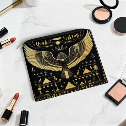 Egyptian Hieroglyphics Makeup Bag for Women, Cosmetic Pouch Travel Toiletry Organizer Bag 8.9"x6.5" Polyester - color: Egyptian Hieroglyphics-1