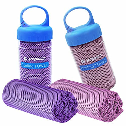 YQXCC 2 Pack Cooling Towels (47"x12"), Ice Cool Towel for Neck & Face | Cooling Neck Wraps, Soft Breathable Microfiber Chilly Towel for Yoga, Golf, Gym, Running, Camping & Hot Weather - color: Purple/Pink
