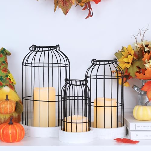 Rustic Farmhouse Lantern Decor Set of 3 Lanterns Decorative Indoor and Outdoor, Fireplace Mantle or Kitchen Dining Table - Modern Upscale Beauty for Home