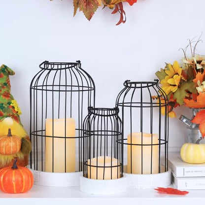 Rustic Farmhouse Lantern Decor Set of 3 Lanterns Decorative Indoor and Outdoor, Fireplace Mantle or Kitchen Dining Table - Modern Upscale Beauty for Home