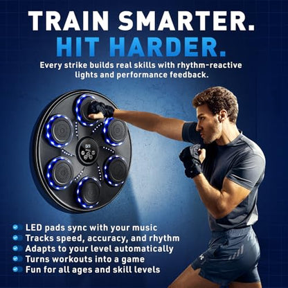 Music Boxing Machine for Adults and Kids| Exercise Equipment Smart Boxing Pad with Boxing Gloves, Speaker & Bluetooth Synced LED lights with 9 Modes & Speeds, Large Size Wall for Home, Office, and Gym