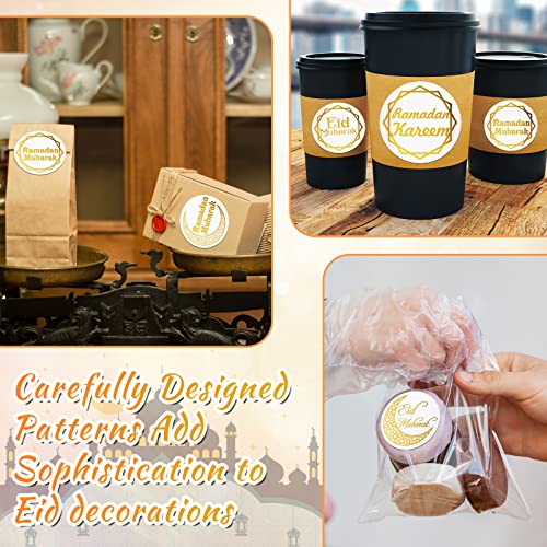 Nezyo 600 Pieces Ramadan Mubarak Stickers Eid Islamic Kareem Wall Window Stickers Ramadan Envelopes Gift Bags Labels for Eid Party Decorations(Simple Style) - style: Simple Style