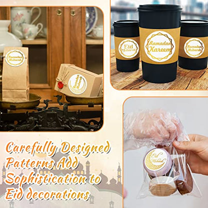 Nezyo 600 Pieces Ramadan Mubarak Stickers Eid Islamic Kareem Wall Window Stickers Ramadan Envelopes Gift Bags Labels for Eid Party Decorations(Simple Style) - style: Simple Style