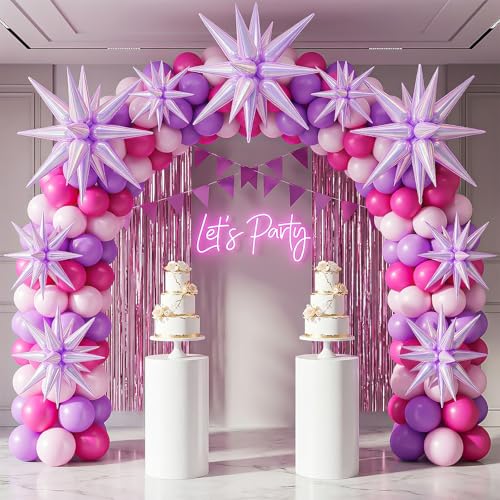 9Pcs Iridescent Purple Star Balloons, Spike Foil Balloons Kpop Decor - color: Iridescent Purple