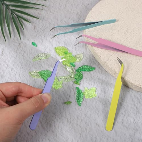 4 PCS Stainless Steel Curved Craft Tweezers, Precision Crafting Tweezer Multipurpose Craft Tweezers Tools for Intricate Projects Scrapbooking Cardmaking Stickers Dried Flowers, Multicolor