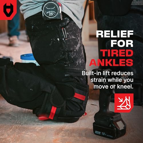 NoCry Professional Work Knee Pads for Men Construction with Ankle Support and Heavy Duty Anti-Slip Cap — Foam Cushion and Extra Thick Gel Padding — Reinforced Thigh & Shin Straps - style: Improved