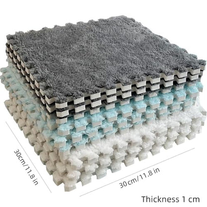 12pcs Carpet Squares Puzzle Floor Mat, Plush Interlocking Carpet Tiles, Anti Slip EVA Foam Jigsaw Floor Tiles, Build A Safe Area for Bedroom Playroom (Beige+Grey) - color: Beige+grey