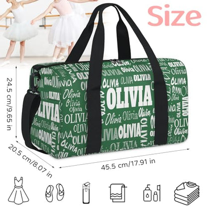 Custom Dance Bag with Name, Personalized Large Sports Duffle Bag Gym Cheer Bag for Travel, Solid Dark Green - color: Forest Green