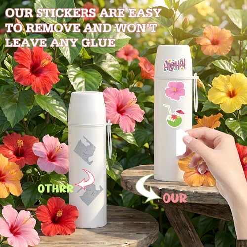 150PCS Hibiscus Flower Stickers Tropical Hawaiian Flower Vinyl Decals, Waterproof for Water Bottles Laptop Scrapbook, Luau Stickers for Kids - style: Hibiscus