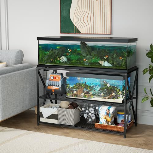 55-75 Gallon Fish Tank Stand, 49.2 x 19.7x 31.5 Inch,Industrial Aquarium Stand with Power Outlet and Switch, Turtle Tank, Reptile Terrariums and Breeder Tank Stand, Black