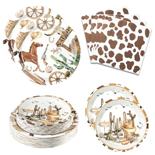 180PCS Cowboy Paper Plates and Napkins Party Supplies Serve 60 - style: Cowboy