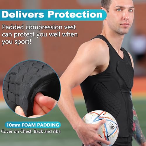 TUOY Adult Rib Chest Protector, New Version - Padded 5 Pads Baseball Football Lacrosse Rib Heart Sternum Guard - color: Black, size: Large