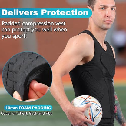TUOY Adult Rib Chest Protector, New Version - Padded 5 Pads Baseball Football Lacrosse Rib Heart Sternum Guard - color: Black, size: X-Large
