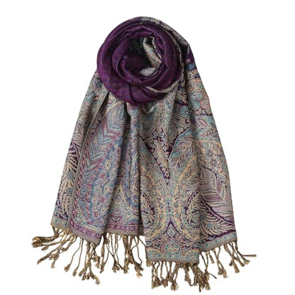 TUSHUSTY Pashmina Feel Shawls Wraps Rave Scarf for Women Soft Silky Reversible Men Scarves Hijab - color: Purple 2