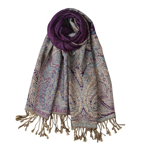 TUSHUSTY Pashmina Feel Shawls Wraps Rave Scarf for Women Soft Silky Reversible Men Scarves Hijab - color: Purple 2