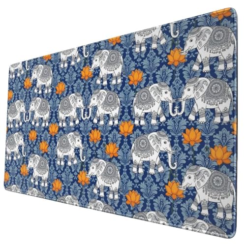 Stitched Edge Gaming Mousepad Boho Elephant, Large Desktop Keyboard Protector Mat for Computer Laptop - color: Pattern (149), size: 29.5L x 15.8W inches