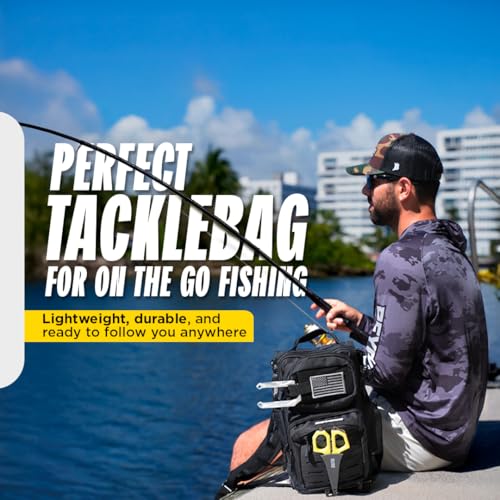 Beyond Fishing Tackle Backpack- The Voyager Tactical Fishing Storage Bag - Lightweight & Compact Bag For Fishing - color: All Black