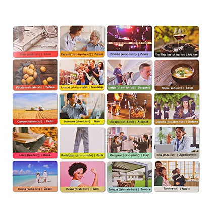 Spanish Vocabulary Cards for Kids & Adults Beginners - 276 Bilingual Study Cards 720 Words with Interactive Web Learning Portal: Native Audio, 4-Step Quizzes, Typing Games - Learning Resource