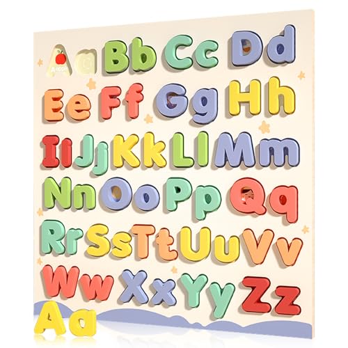 Alphabet Puzzles for Toddlers, ABC Puzzle Toys Wooden Montessori Early Learning Board Preschool Educational Easter Gift for Girls Boys Kids Ages 3+